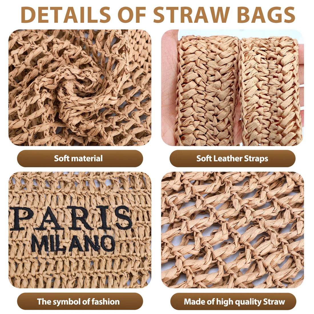 Handmade Straw Woven Beach Tote Bag