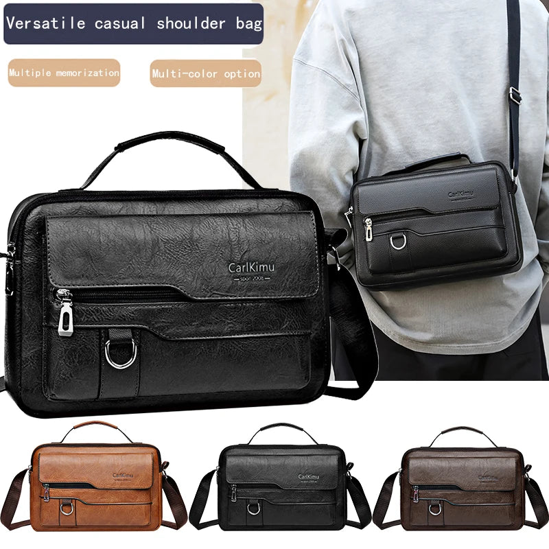 Men's Retro Soft Faux Leather Crossbody Bag – Handheld Messenger Purse in Black, Brown & Coffee