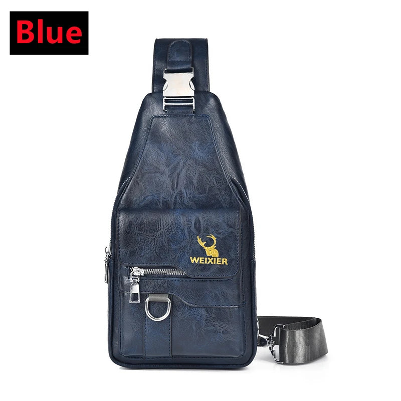 Women's & Men's PU Leather Crossbody Bag – Vintage Waterproof Sling Chest Bag with Large Capacity
