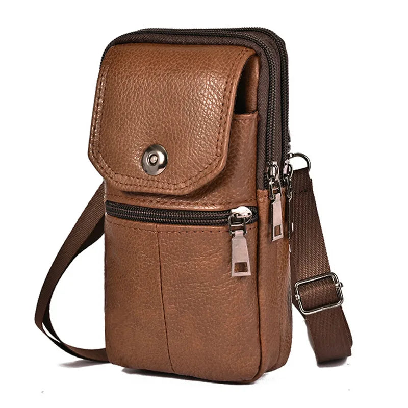 Men's Leather Messenger Bag – Multi-Pocket Travel Chest & Waist Bag