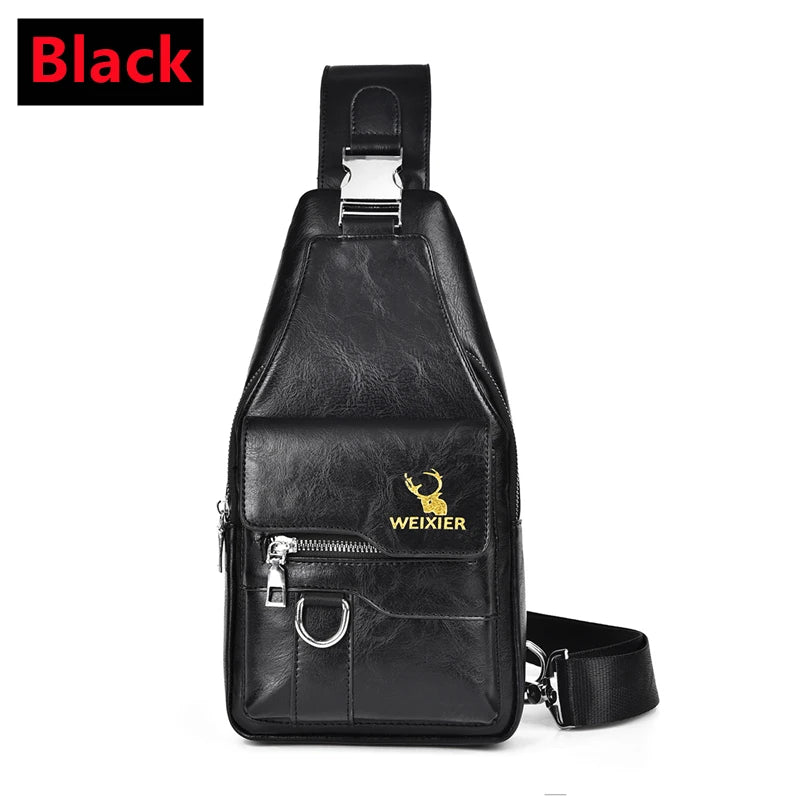 Women's & Men's PU Leather Crossbody Bag – Vintage Waterproof Sling Chest Bag with Large Capacity
