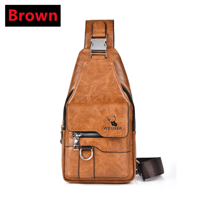 Women's & Men's PU Leather Crossbody Bag – Vintage Waterproof Sling Chest Bag with Large Capacity