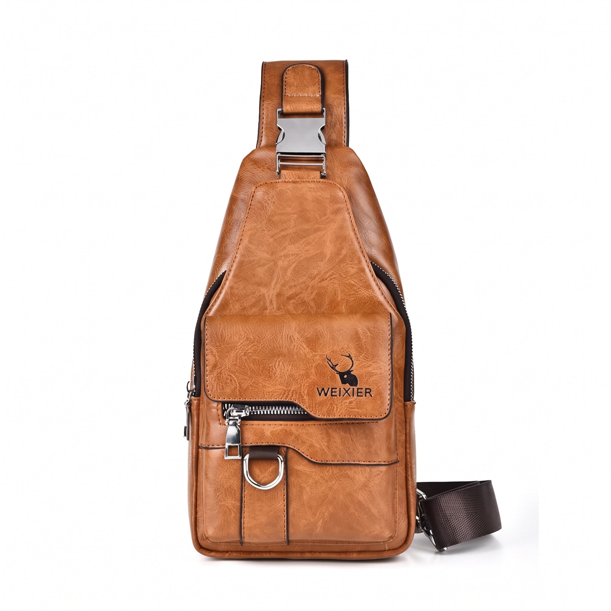 Women's & Men's PU Leather Crossbody Bag – Vintage Waterproof Sling Chest Bag with Large Capacity