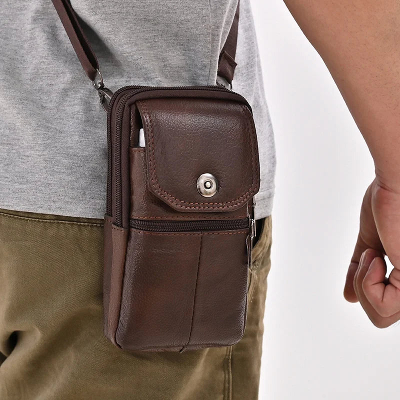 Men's Leather Messenger Bag – Multi-Pocket Travel Chest & Waist Bag