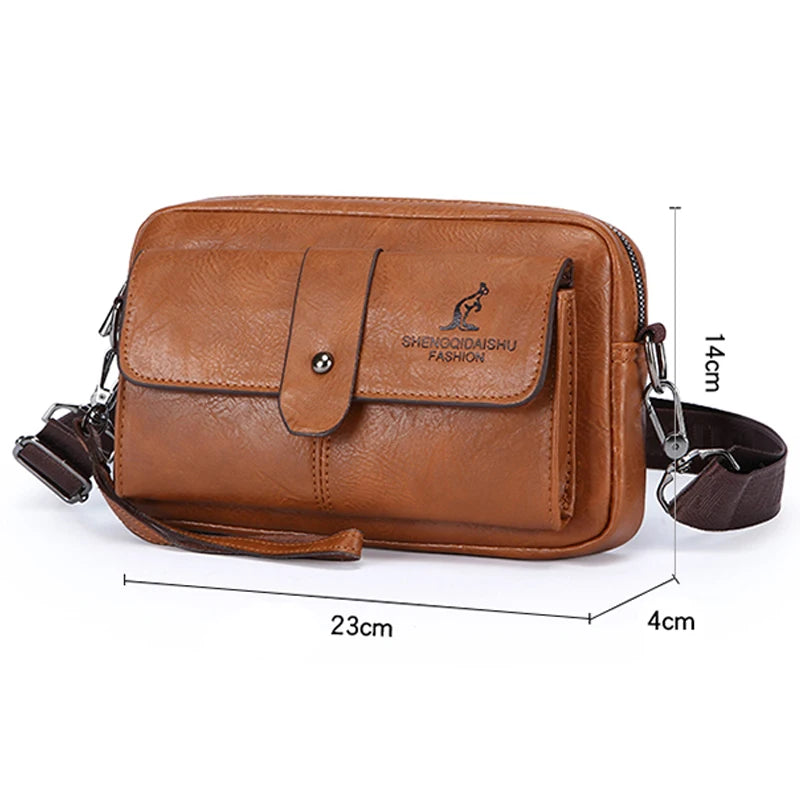 Men's Vintage Soft PU Leather Crossbody Bag – Small Shoulder Handbag for Everyday Carry