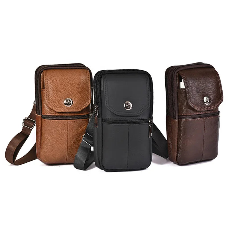 Men's Leather Messenger Bag – Multi-Pocket Travel Chest & Waist Bag