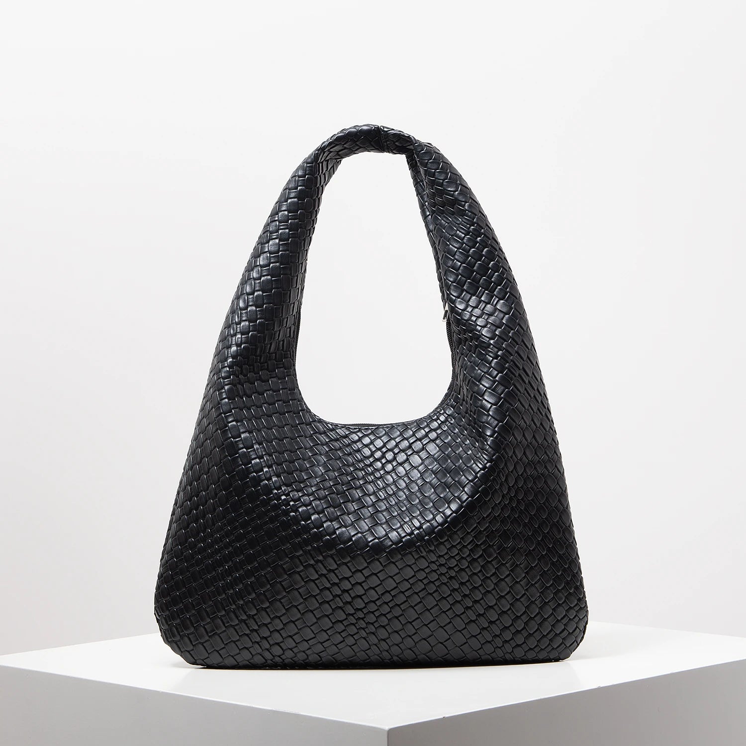 Vintage Faux Woven Leather Crescent Shoulder Bag