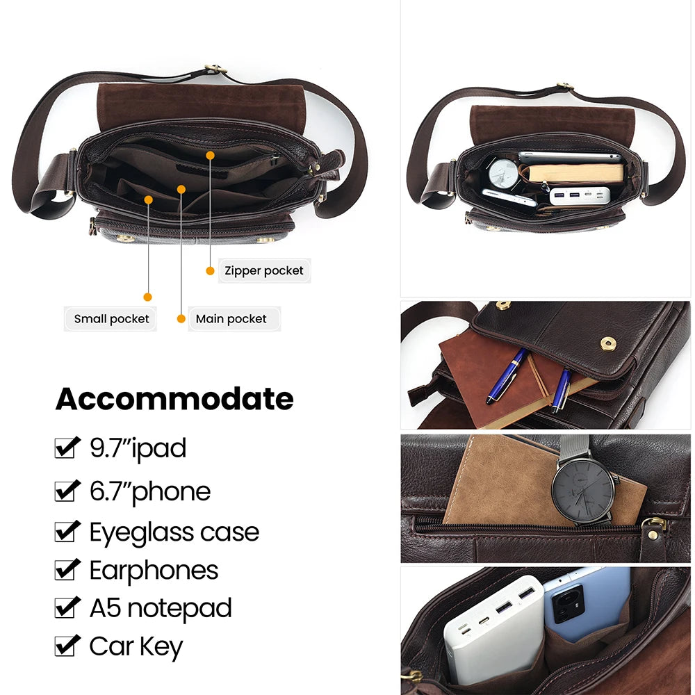 JOYIR Men's Genuine Leather Crossbody Bag – Vintage Flap Messenger Shoulder Bag