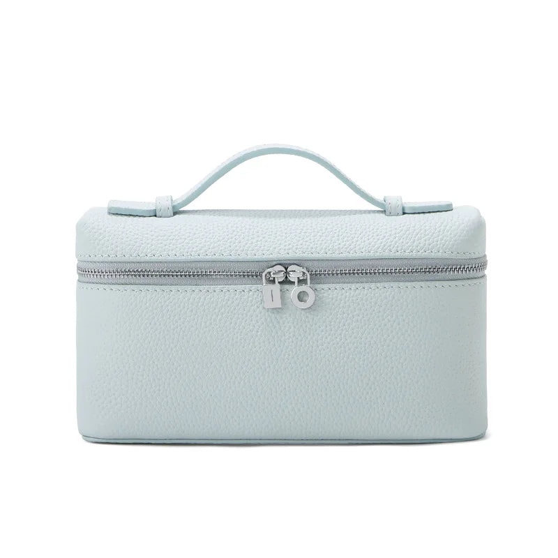 Women's Genuine Leather Box Crossbody Bag – Mini Handbag with Metal Lock & Zipper