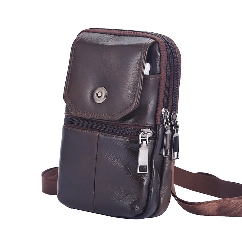 Men's Leather Messenger Bag – Multi-Pocket Travel Chest & Waist Bag