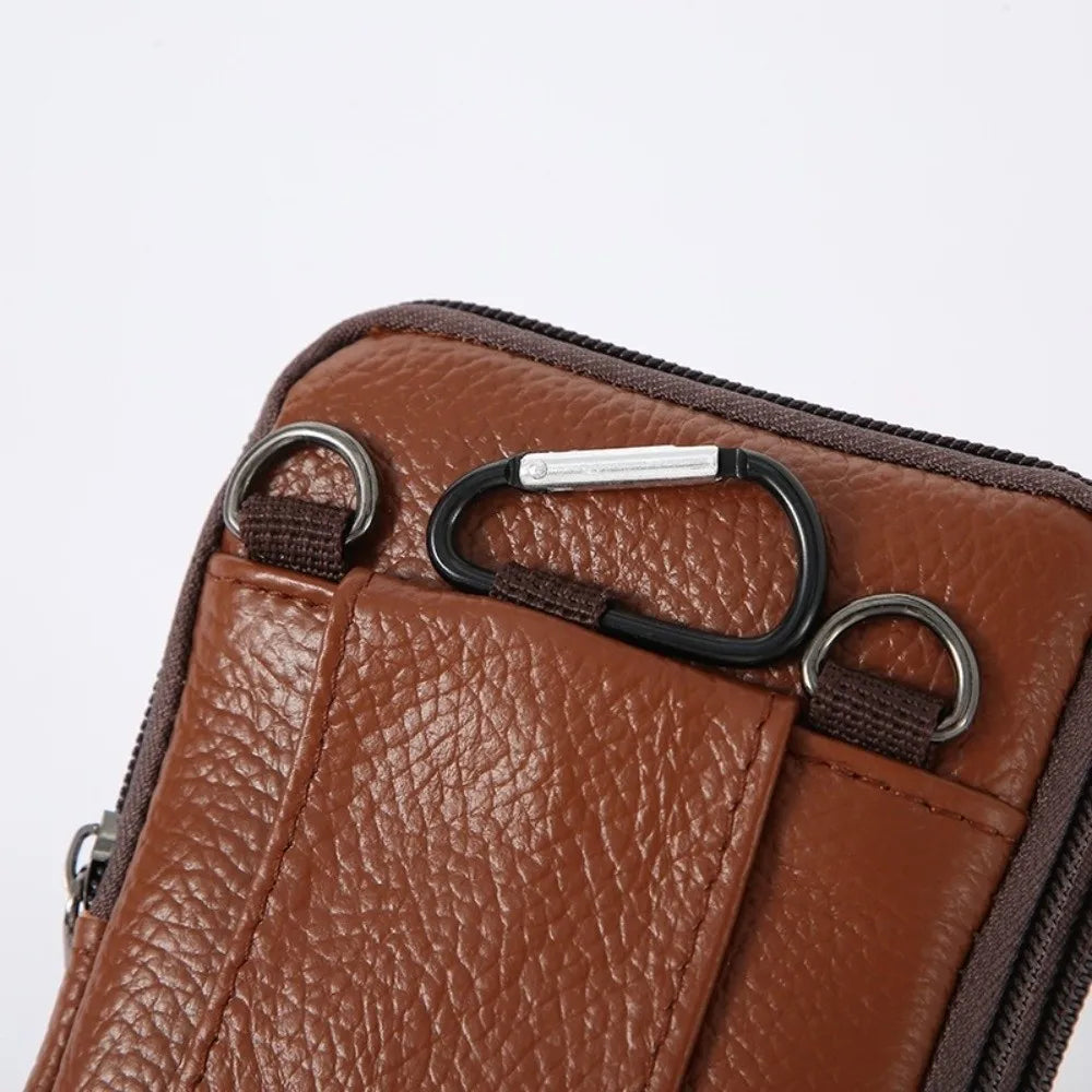 Men's Genuine Leather Messenger Bag – Compact Phone Chest Bag with Multi-Pockets