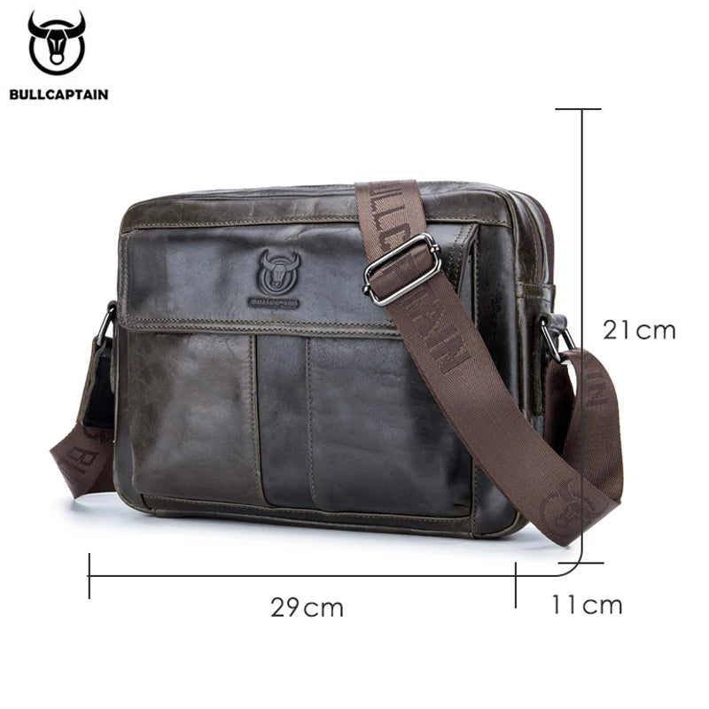 BULLCAPTAIN Men's Genuine Leather Crossbody Bag – Large Capacity Multifunctional Business Briefcase