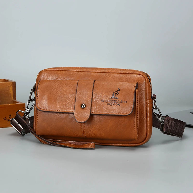 Men's Vintage Soft PU Leather Crossbody Bag – Small Shoulder Handbag for Everyday Carry