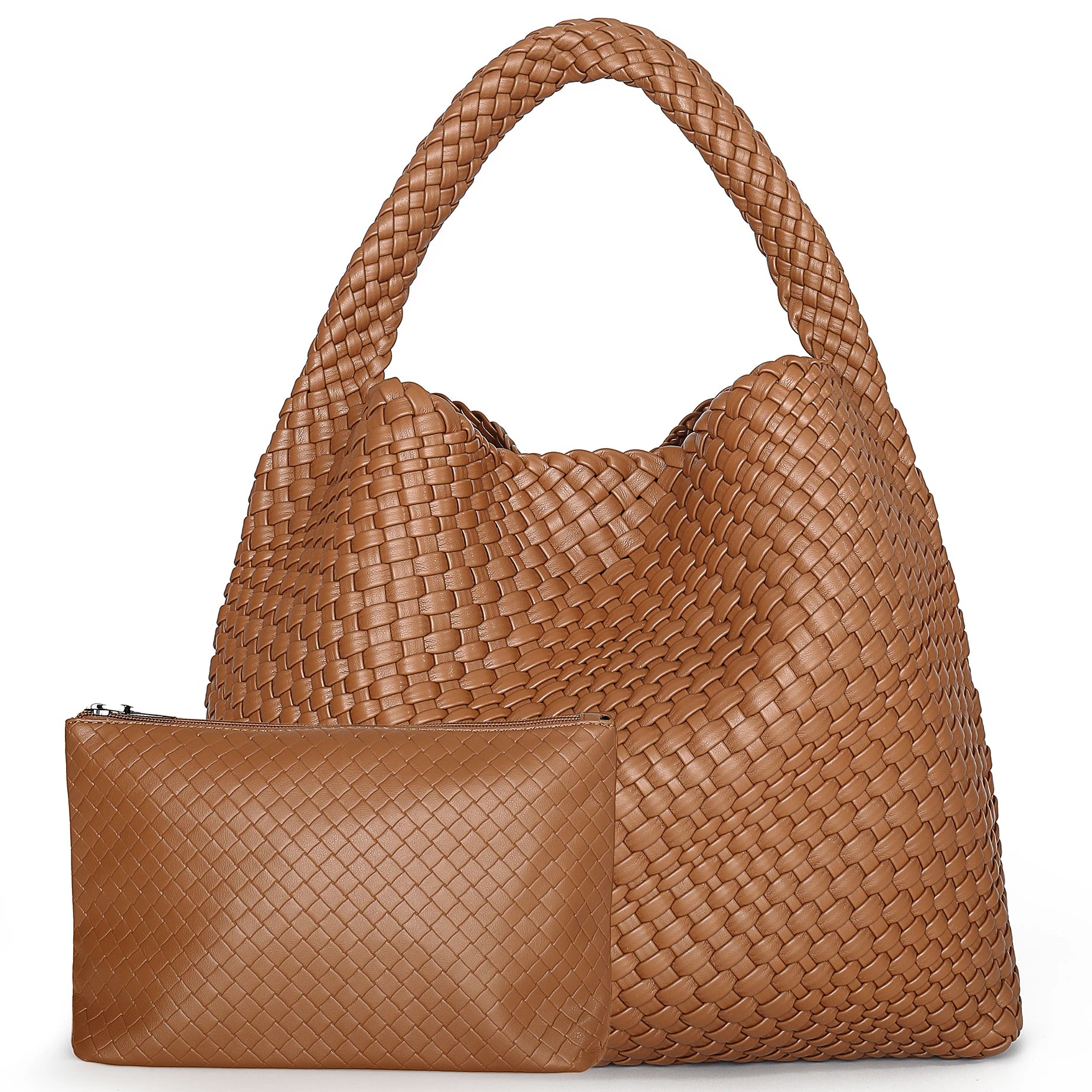 Women's Large Woven Leather Shoulder Tote