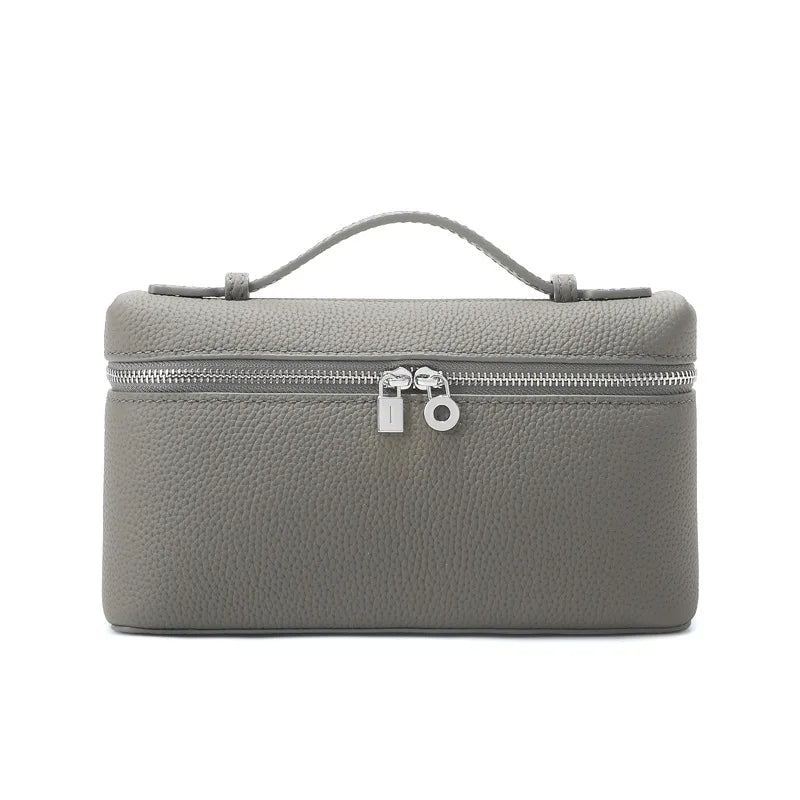 Women's Genuine Leather Box Crossbody Bag – Mini Handbag with Metal Lock & Zipper