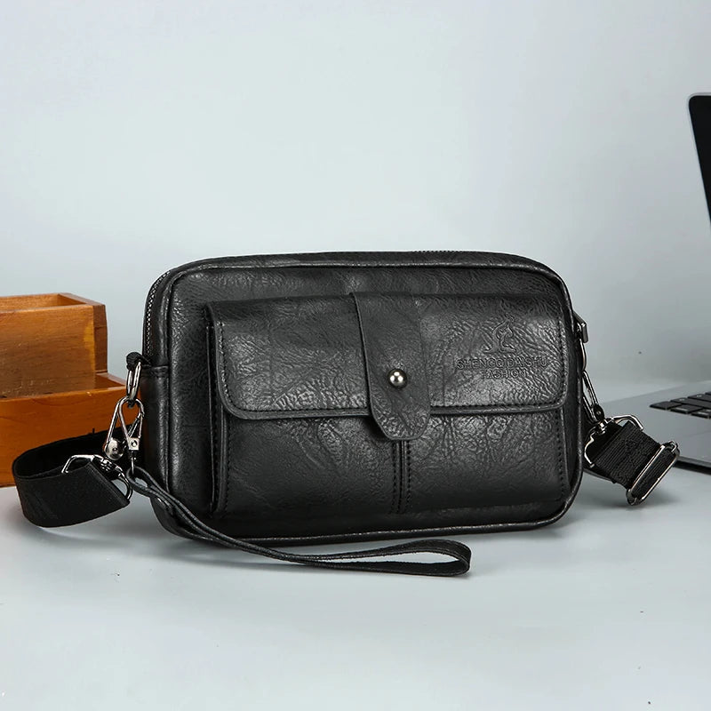 Men's Vintage Soft PU Leather Crossbody Bag – Small Shoulder Handbag for Everyday Carry