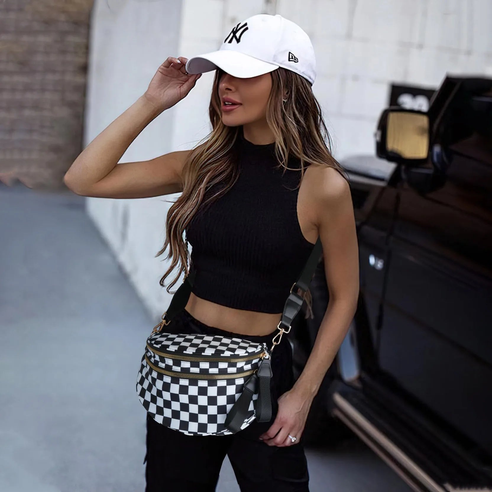 Checkered Crossbody Bum Bag for Women