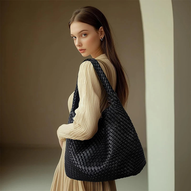 Women's Large Woven Leather Shoulder Tote