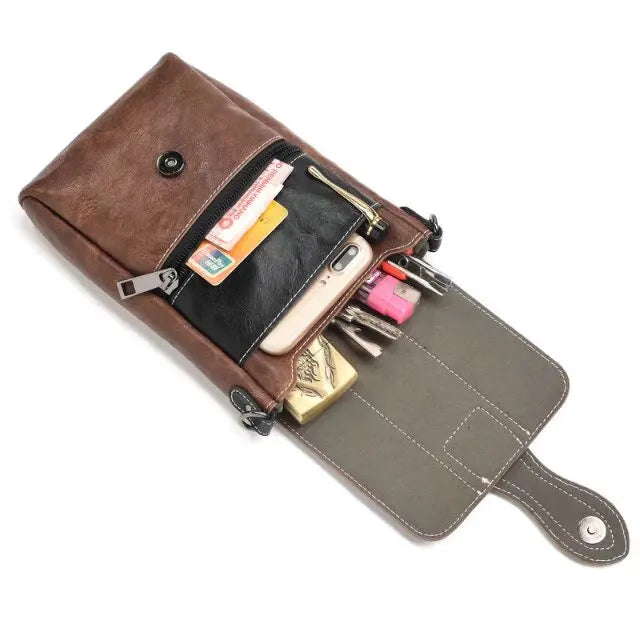 Men's Waterproof Leather Fanny Pack – Large Capacity Waist Belt Phone Bag for Travel & Outdoor