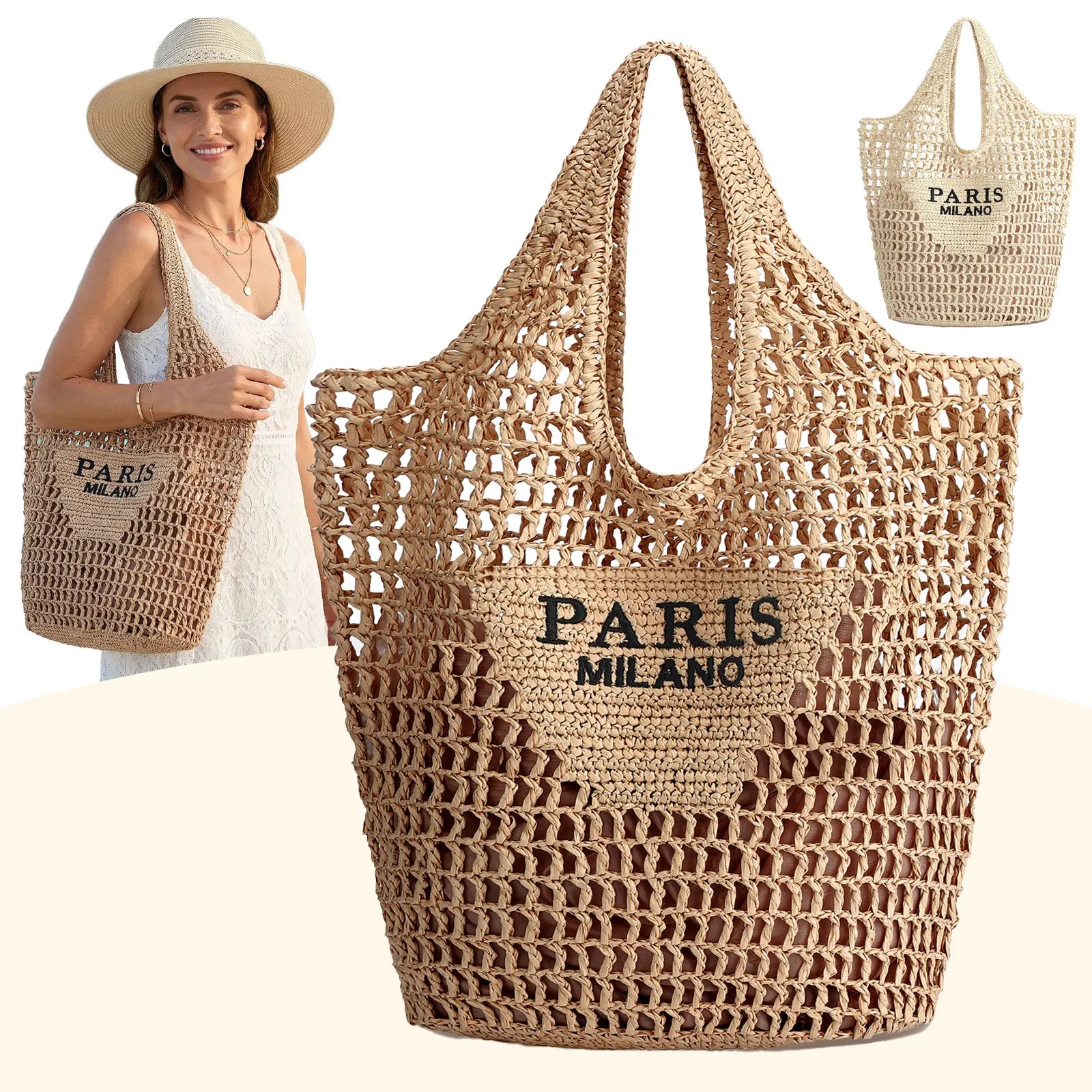 Handmade Straw Woven Beach Tote Bag