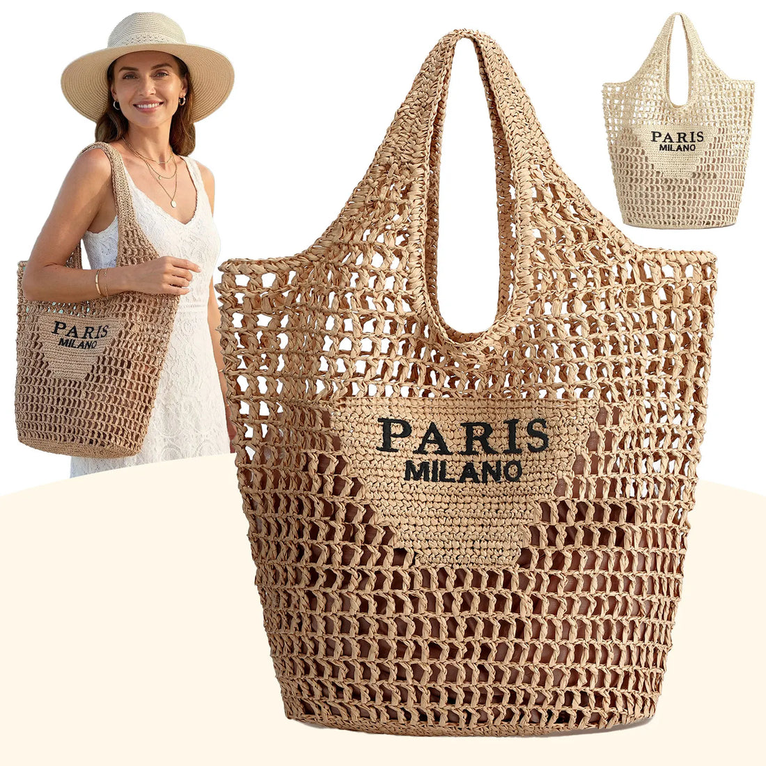 Handmade Straw Woven Beach Tote Bag