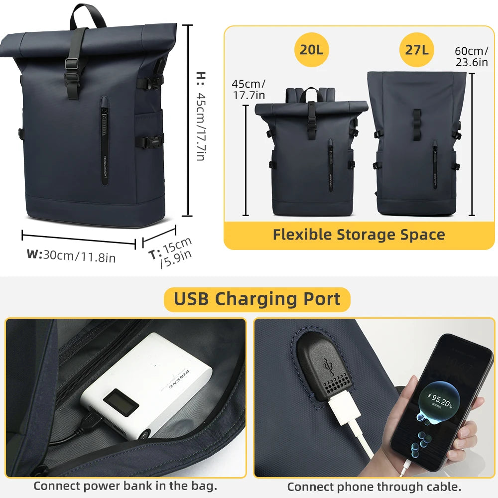HK Large 15.6" Anti-Theft Laptop Backpack with USB Port