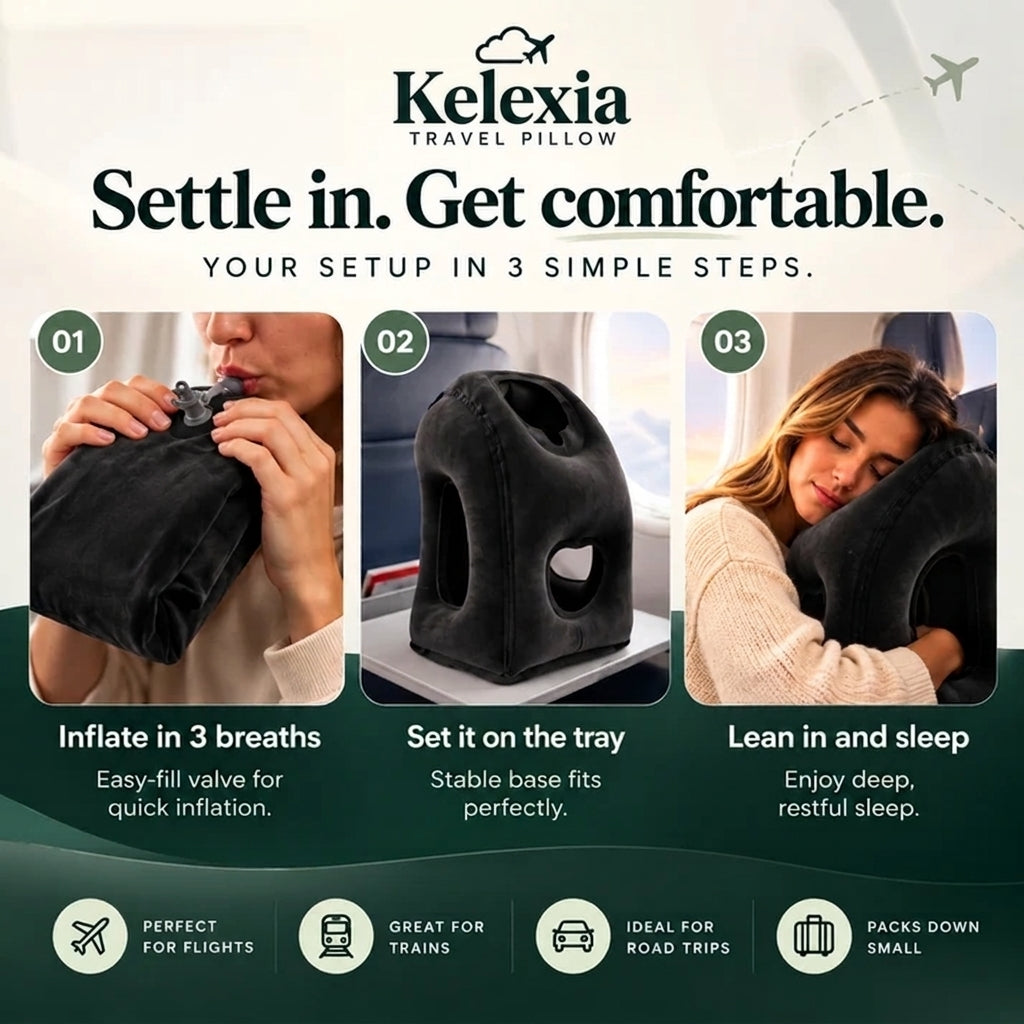 Inflatable Travel Pillow – Portable Head & Arm Support for Flights