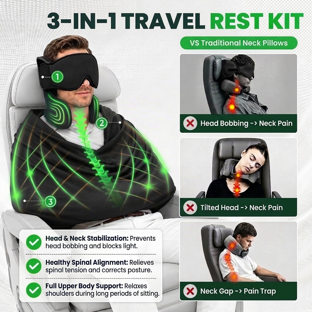 3-in-1 Travel Pillow with Adjustable Eye Mask
