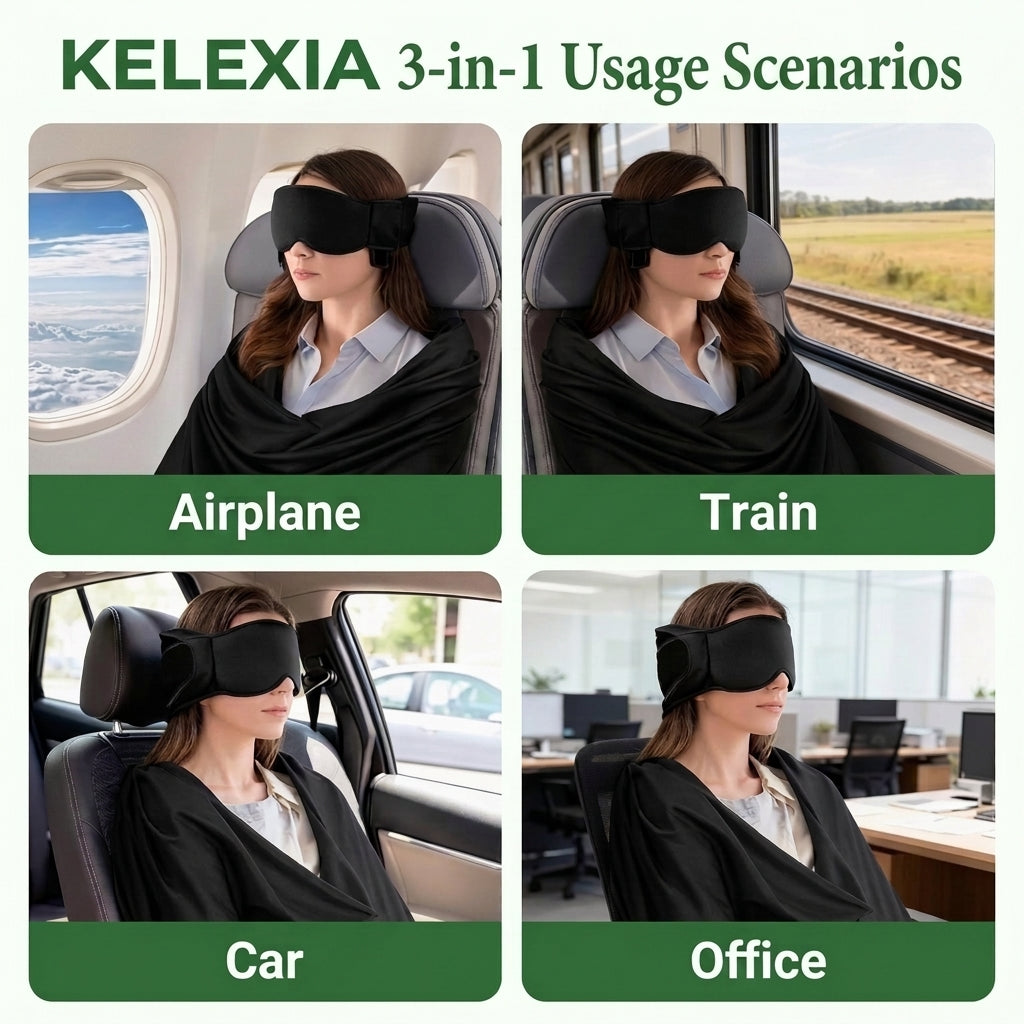 3-in-1 Travel Pillow with Adjustable Eye Mask